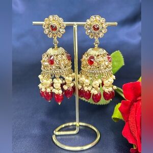 Beautiful Maroon And Gold Duluxe Reverse Ad Jhumkas